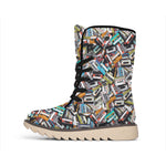 Old Cassette Tape Print Winter Boots