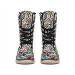 Old Cassette Tape Print Winter Boots