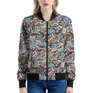 Old Cassette Tape Print Women's Bomber Jacket