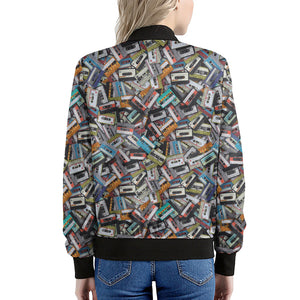 Old Cassette Tape Print Women's Bomber Jacket