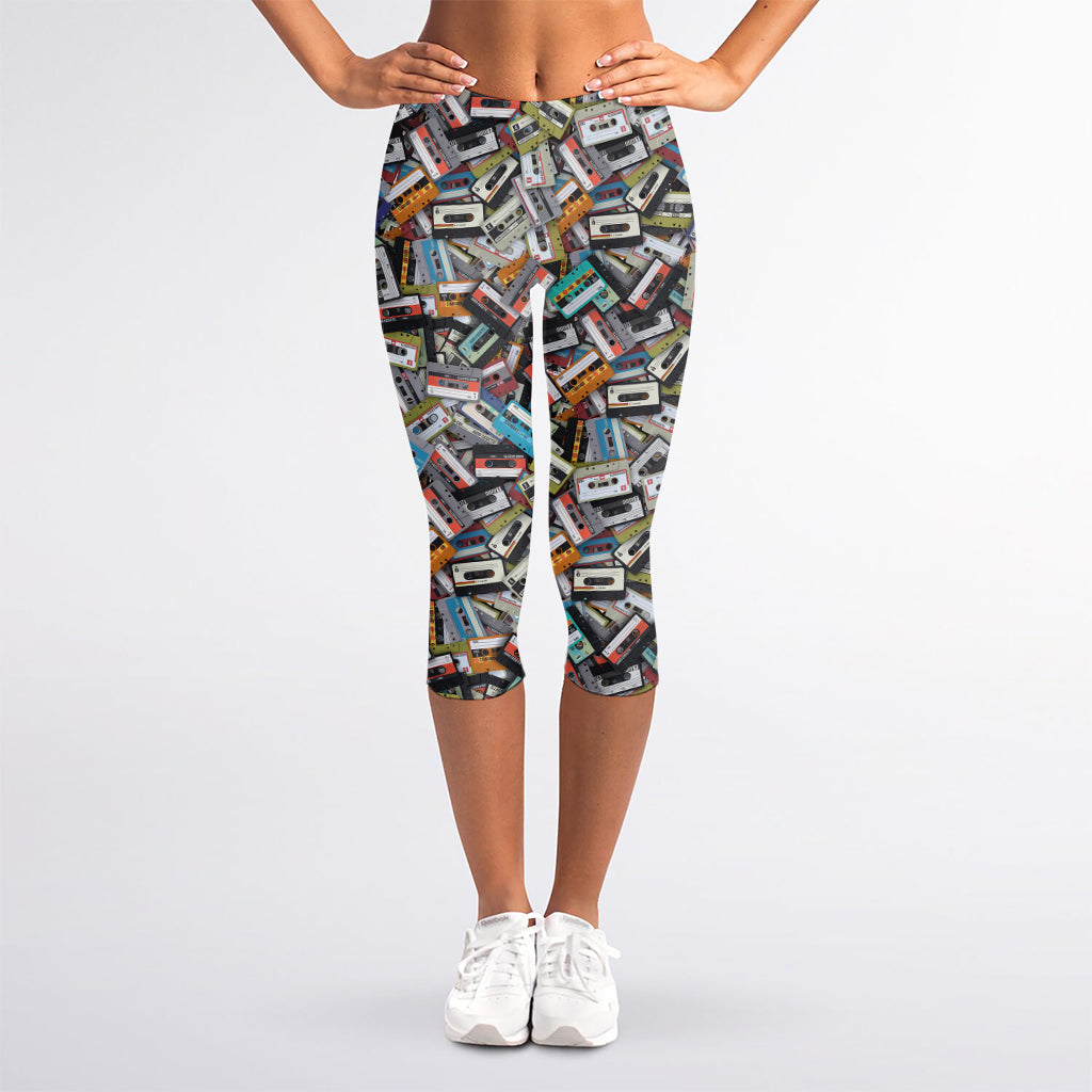 Old Cassette Tape Print Women's Capri Leggings