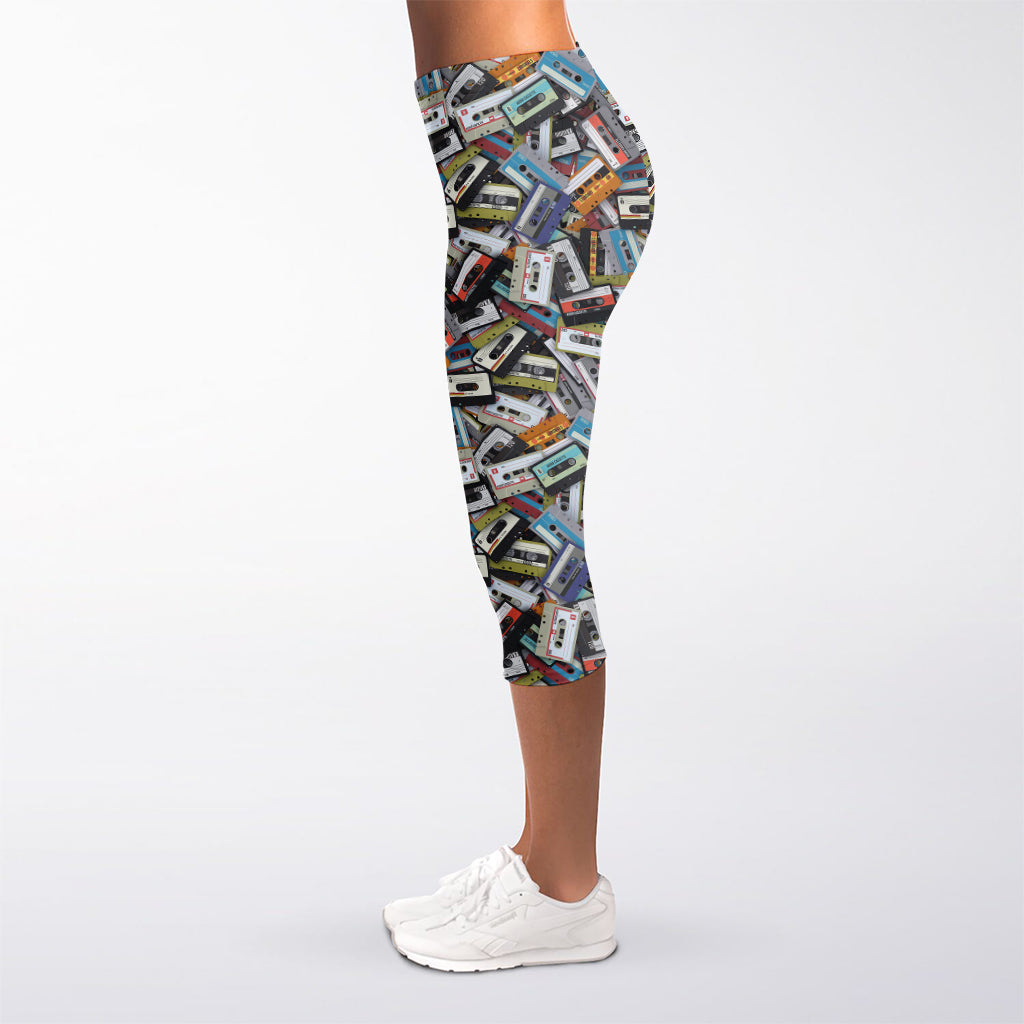 Old Cassette Tape Print Women's Capri Leggings