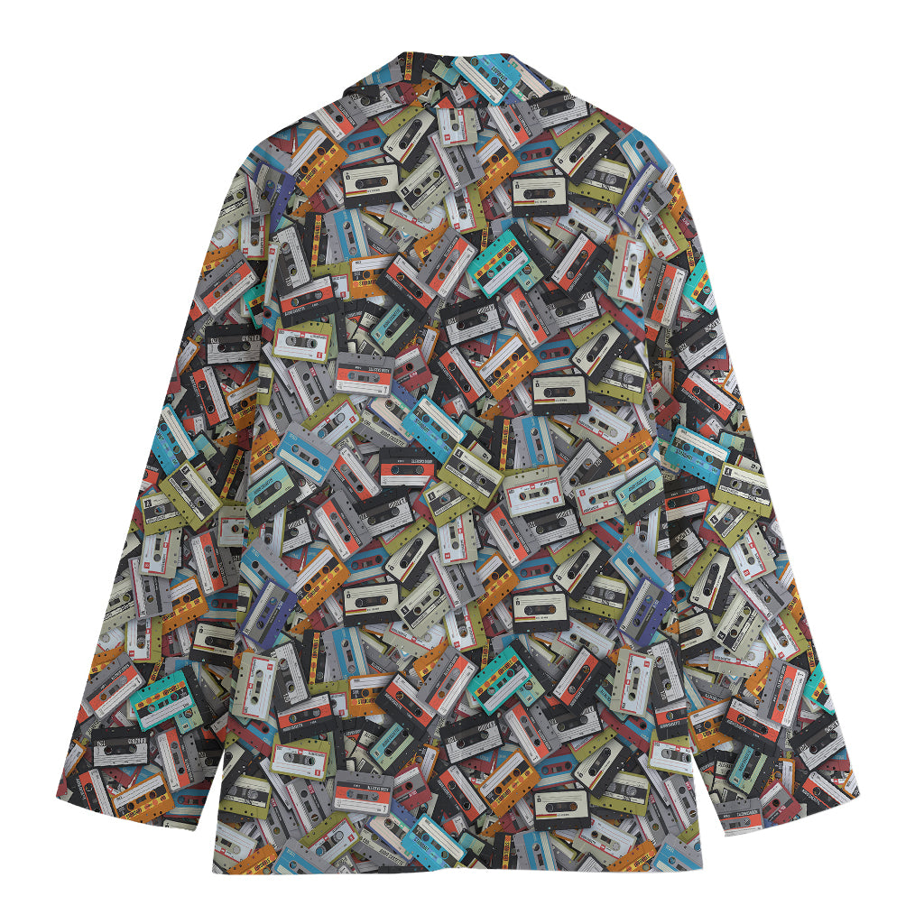 Old Cassette Tape Print Women's Cotton Blazer