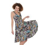 Old Cassette Tape Print Women's Sleeveless Dress