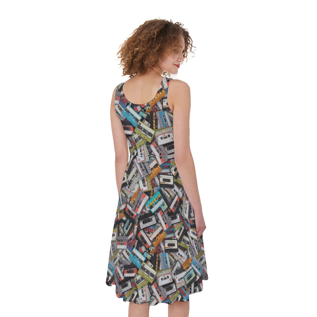 Old Cassette Tape Print Women's Sleeveless Dress