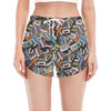 Old Cassette Tape Print Women's Split Running Shorts