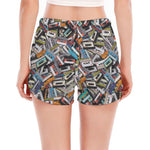 Old Cassette Tape Print Women's Split Running Shorts