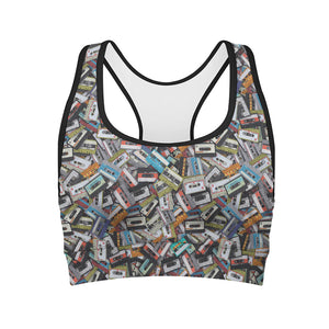 Old Cassette Tape Print Women's Sports Bra