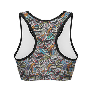 Old Cassette Tape Print Women's Sports Bra