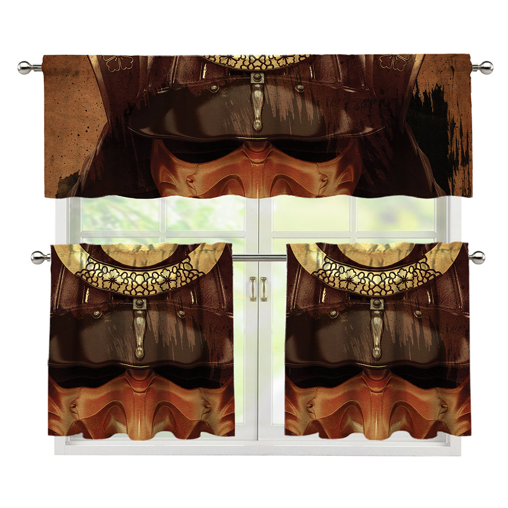 Old Japanese Samurai Mask Print 3 Piece Kitchen Curtains