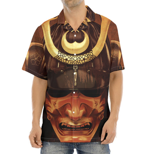 Old Japanese Samurai Mask Print Aloha Shirt