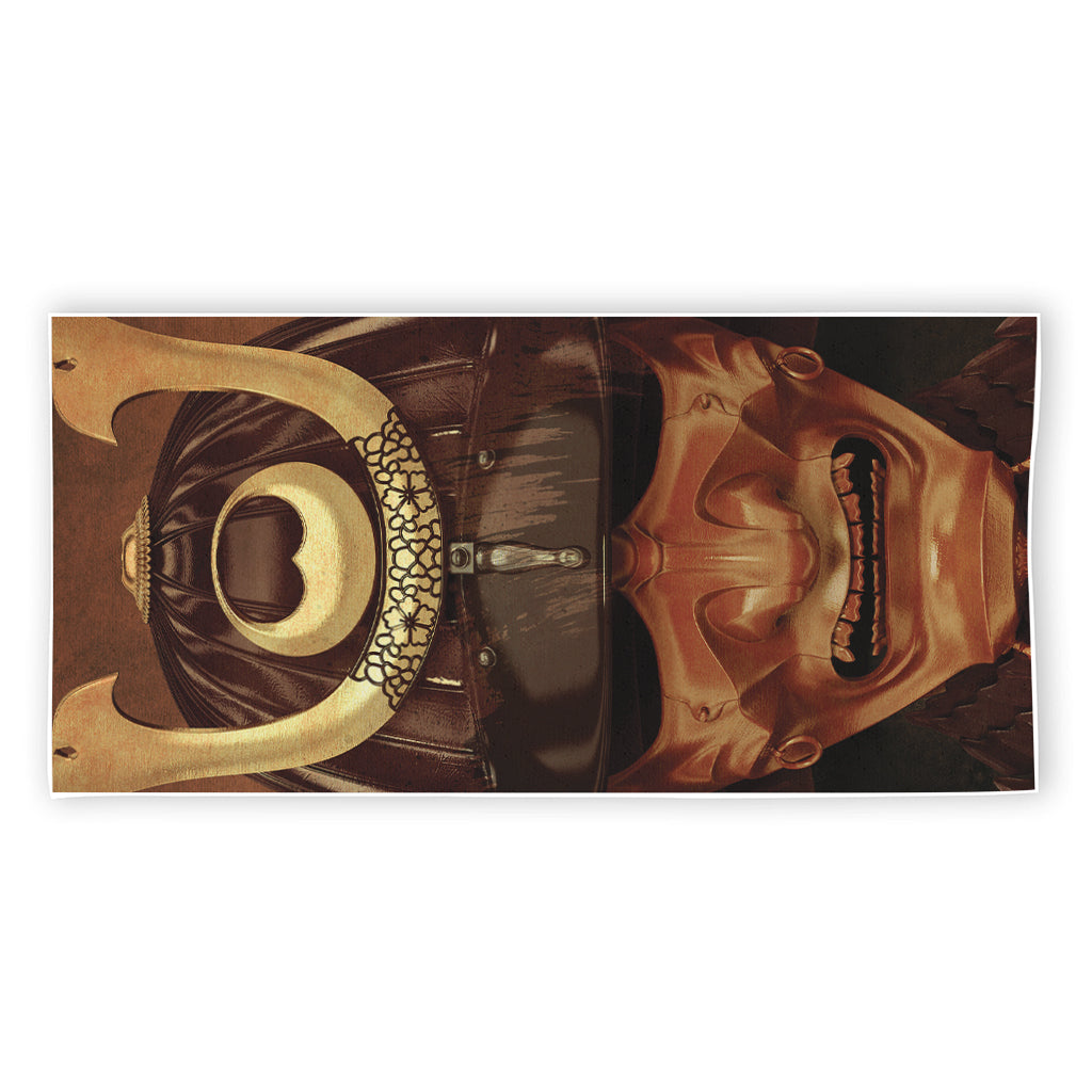 Old Japanese Samurai Mask Print Beach Towel
