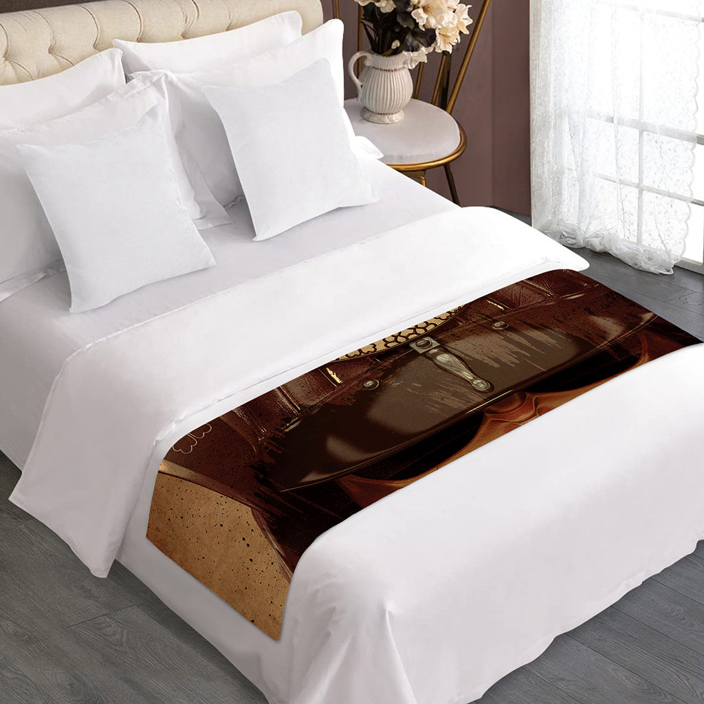 Old Japanese Samurai Mask Print Bed Runner