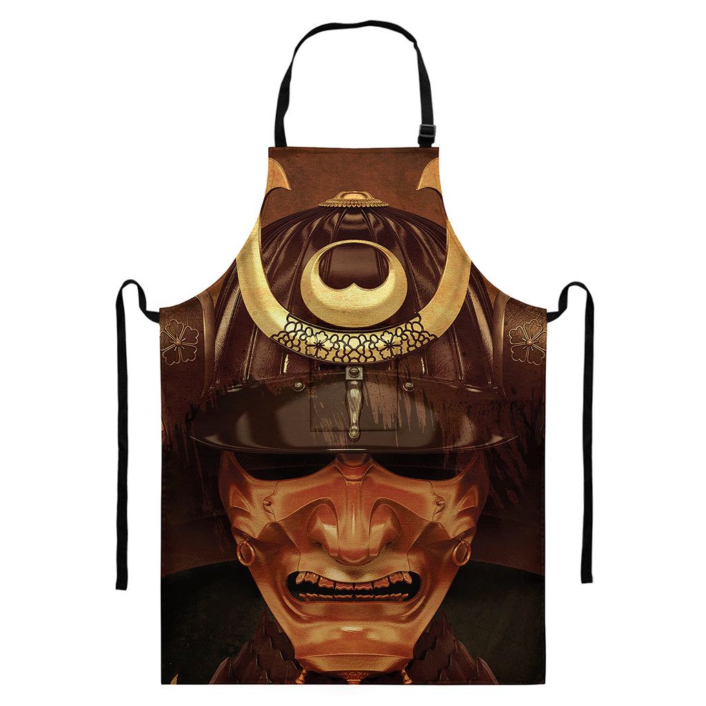 Old Japanese Samurai Mask Print Bib Apron With Pocket