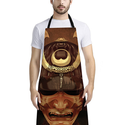 Old Japanese Samurai Mask Print Bib Apron With Pocket