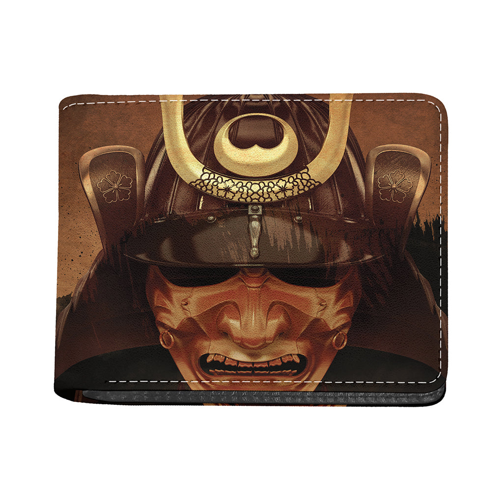 Old Japanese Samurai Mask Print Bifold Wallet