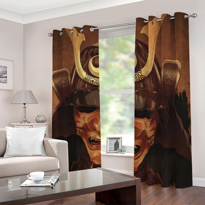 Old Japanese Samurai Mask Print Blackout Grommet Curtains