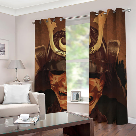 Old Japanese Samurai Mask Print Blackout Grommet Curtains