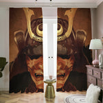 Old Japanese Samurai Mask Print Blackout Pencil Pleat Curtains