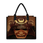Old Japanese Samurai Mask Print Canvas Tote Bag