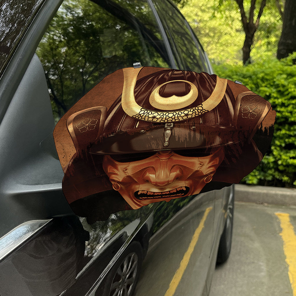 Old Japanese Samurai Mask Print Car Side Mirror Covers