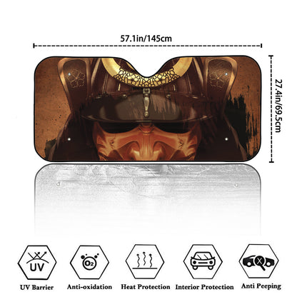 Old Japanese Samurai Mask Print Car Windshield Sun Shade