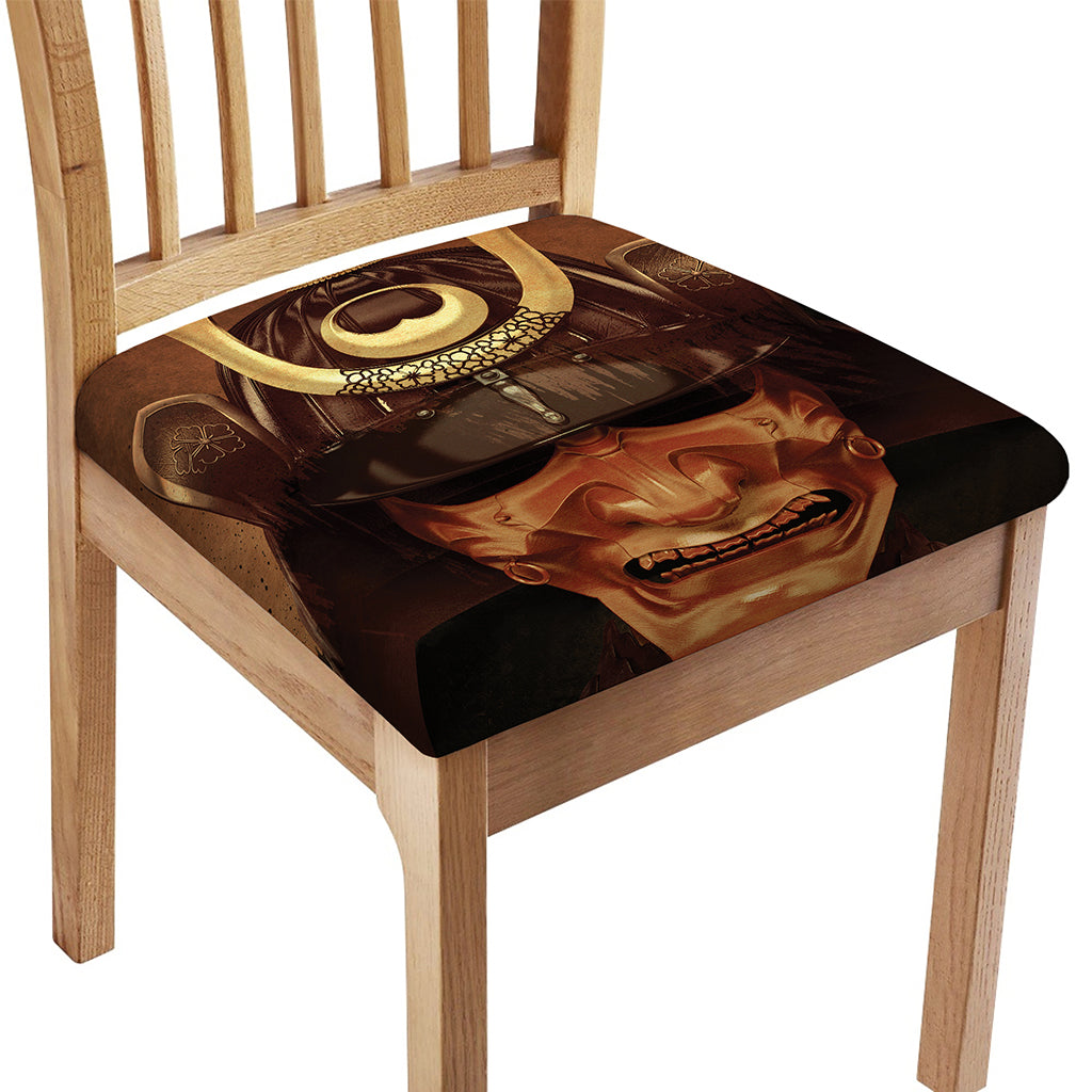 Old Japanese Samurai Mask Print Chair Cushion Cover