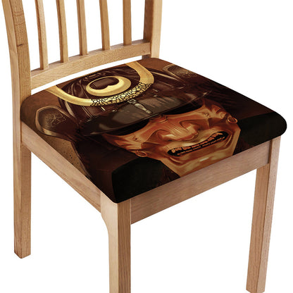 Old Japanese Samurai Mask Print Chair Cushion Cover