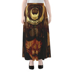 Old Japanese Samurai Mask Print Chiffon Maxi Skirt