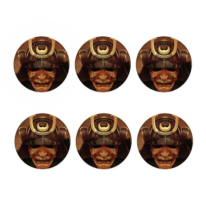 Old Japanese Samurai Mask Print Coaster Set