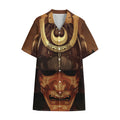 Old Japanese Samurai Mask Print Cotton Hawaiian Shirt
