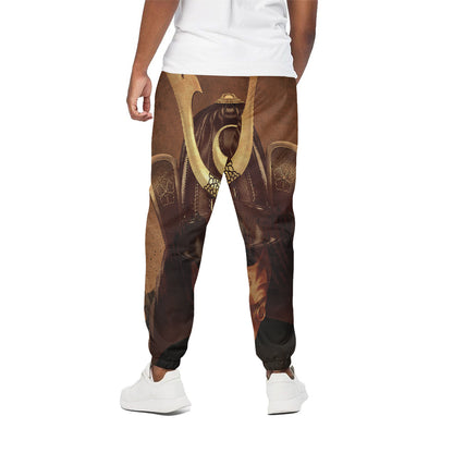 Old Japanese Samurai Mask Print Cotton Pants