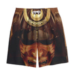 Old Japanese Samurai Mask Print Cotton Shorts
