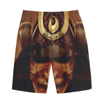 Old Japanese Samurai Mask Print Cotton Shorts
