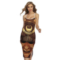 Old Japanese Samurai Mask Print Cross Back Cami Dress
