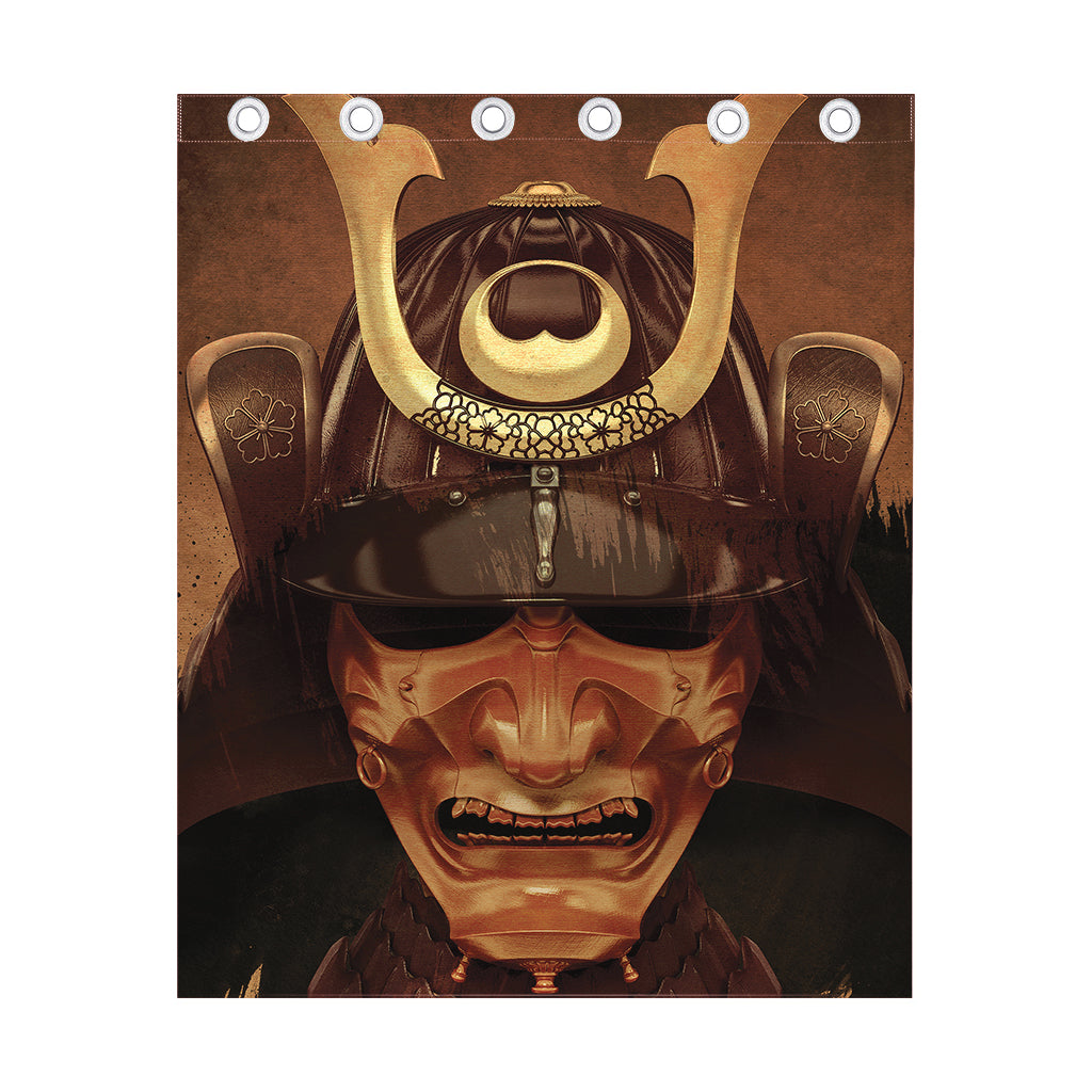 Old Japanese Samurai Mask Print Curtain