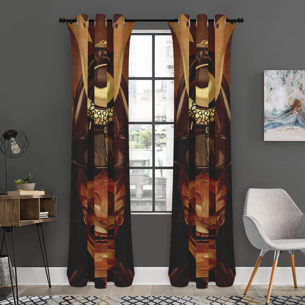 Old Japanese Samurai Mask Print Curtain