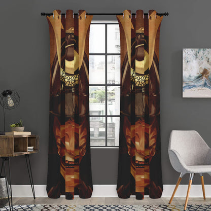 Old Japanese Samurai Mask Print Curtain