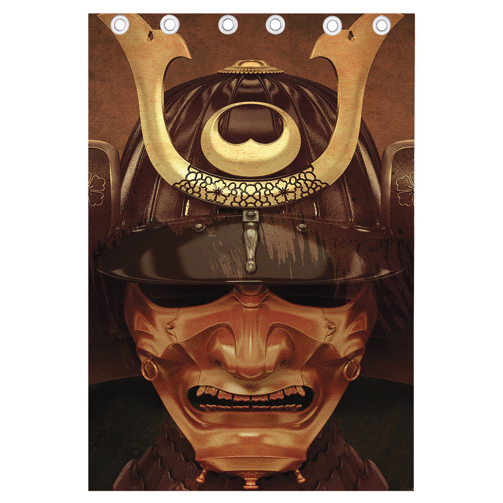 Old Japanese Samurai Mask Print Curtain