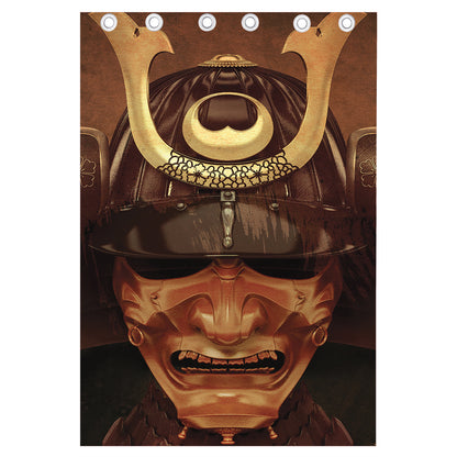 Old Japanese Samurai Mask Print Curtain