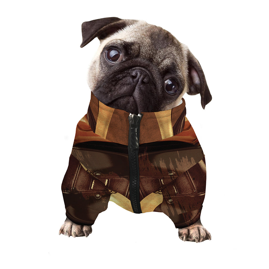 Old Japanese Samurai Mask Print Dog Zip Up Jacket