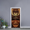 Old Japanese Samurai Mask Print Door Sticker