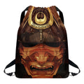 Old Japanese Samurai Mask Print Drawstring Backpack