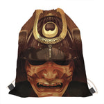 Old Japanese Samurai Mask Print Drawstring Bag