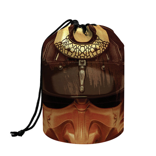 Old Japanese Samurai Mask Print Drawstring Makeup Bag