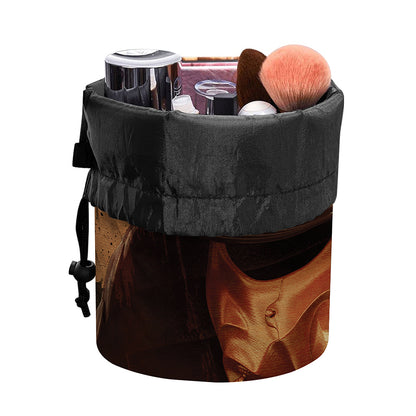 Old Japanese Samurai Mask Print Drawstring Makeup Bag