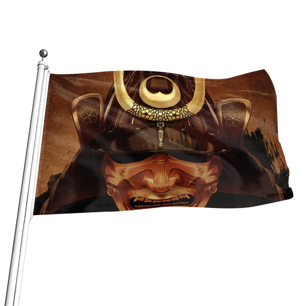 Old Japanese Samurai Mask Print Flag