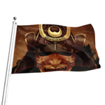 Old Japanese Samurai Mask Print Flag