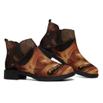 Old Japanese Samurai Mask Print Flat Ankle Boots