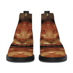 Old Japanese Samurai Mask Print Flat Ankle Boots